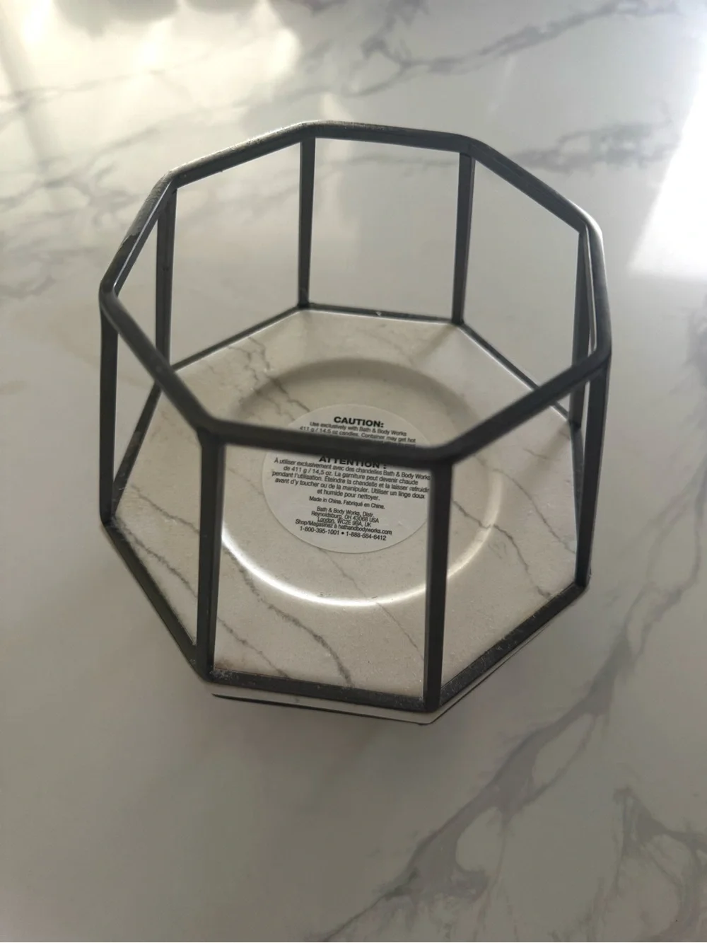 Bath & Body Works Geometric Pedestal With Black Metal & Marble Candle Holder